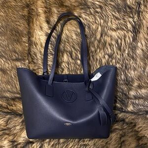 Valentino Navy Blue Italian Leather Soho Medallion Tote
